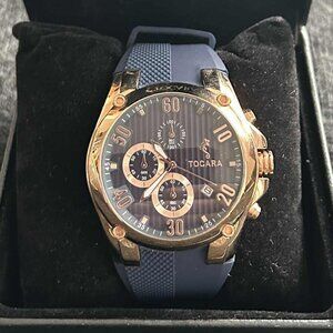 NWOT Tocara Jacob Rose-Gold & Navy Chronograph Watch with Case — Men / Unisex